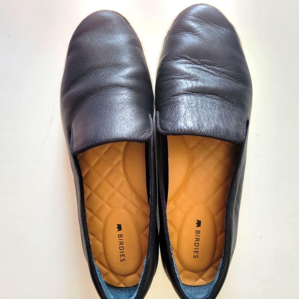 Birdies The Swift Black Leather Slip On Sneakers/ 8.5/ Black